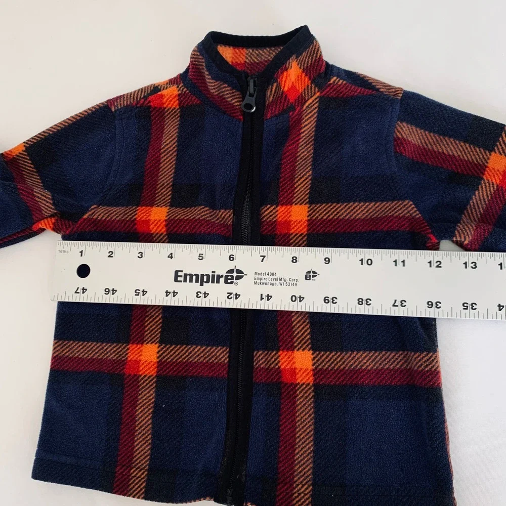 OshKosh B'gosh Fleece Jacket Kids 2T Navy Orange Plaid Full Zip Gorpcore Cabin